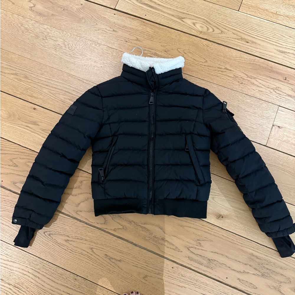 SAM Black Jacket with Cream Fleece Collar. KIDS XL